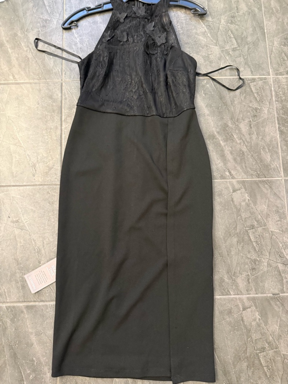 Black Lace Halter Midi Dress from Le Chateau